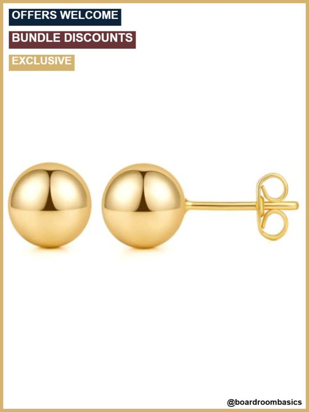 14K Gold Plated Stud Earrings Ball Studs Butterfly Back